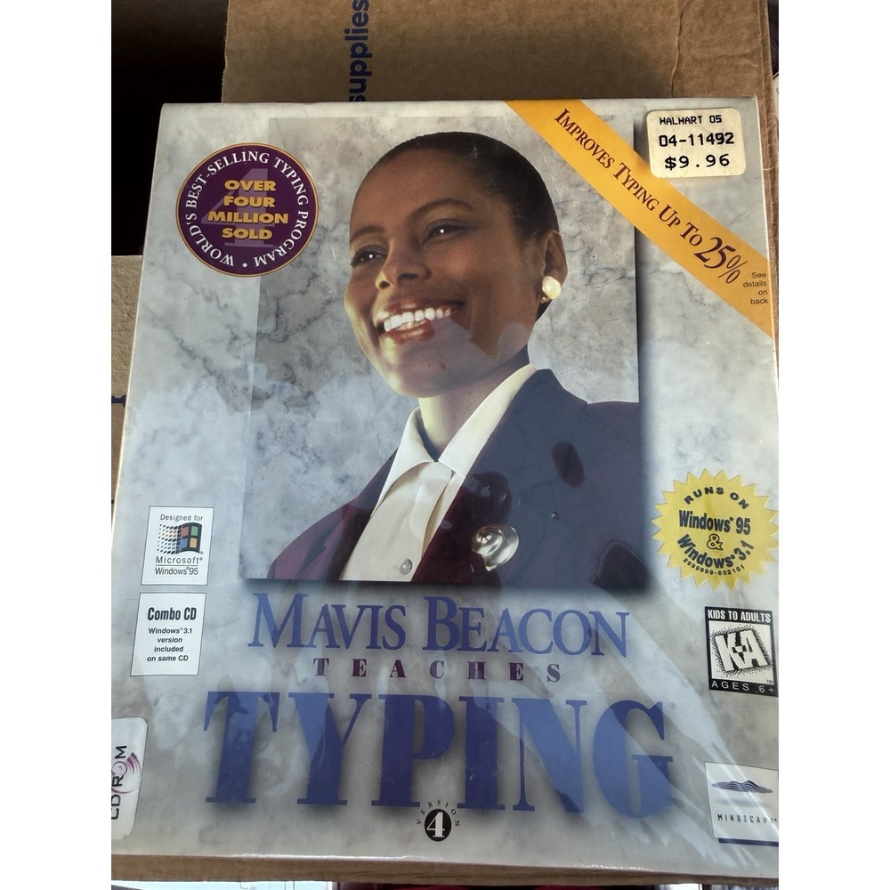 Mavis Beacon Teaches Typing Version 4 PC CD-ROM Windows 95 3.1 NEW SEALED Vtg